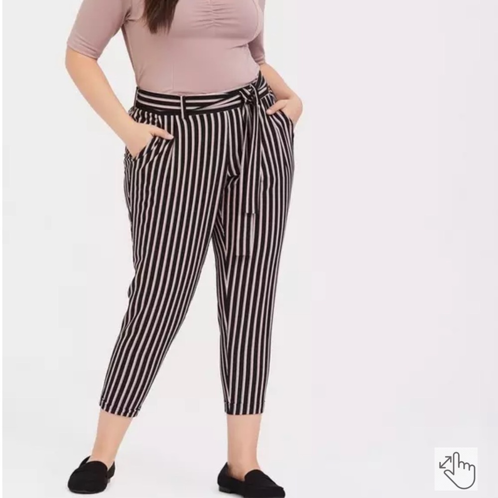 Torrid Multi Stripe Crepe Tie Front Tapered Pant